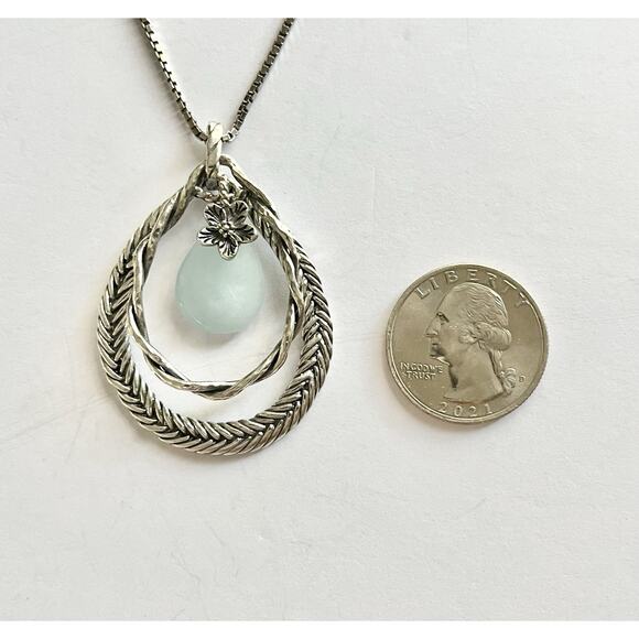 Oz Paz .925 Silver Aquamarine Pear Teardrop Shaped Pendant Necklace 31” Israel - Picture 3 of 9
